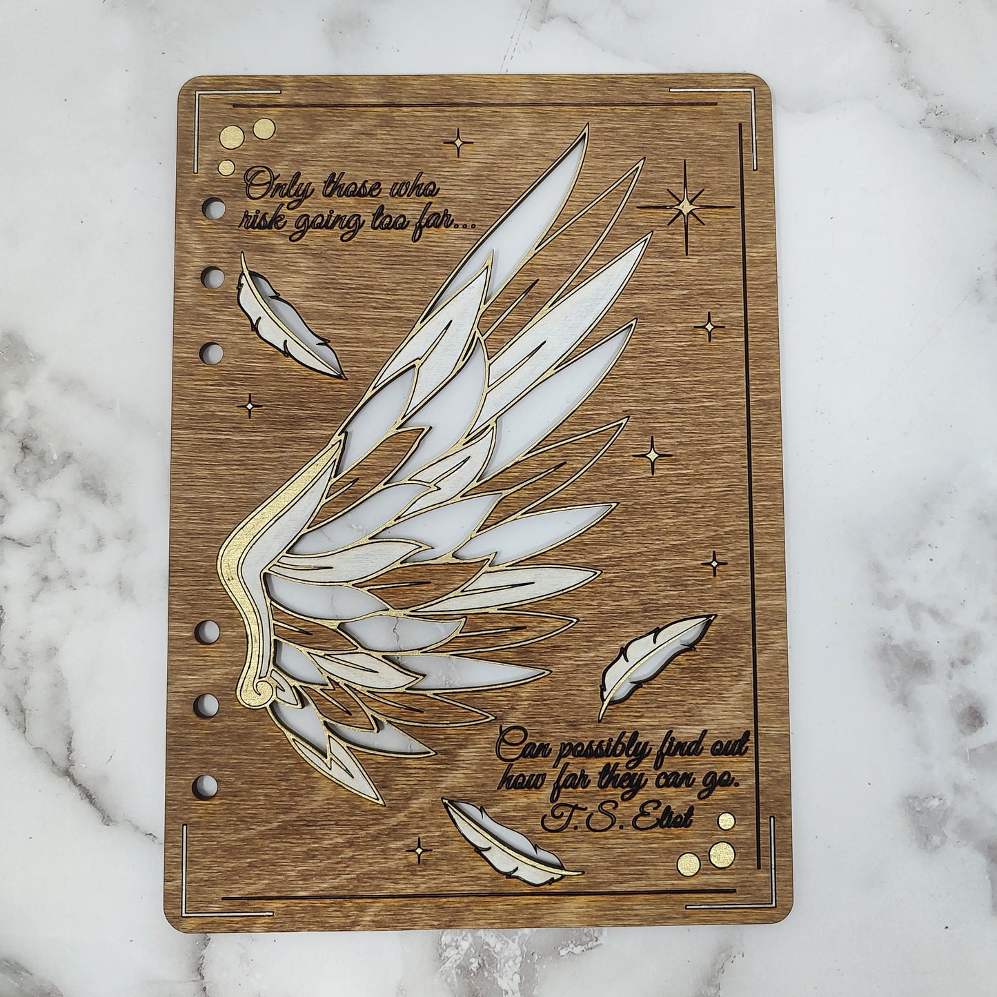 A5 Size - Gold and White Wing Wooden Notebook