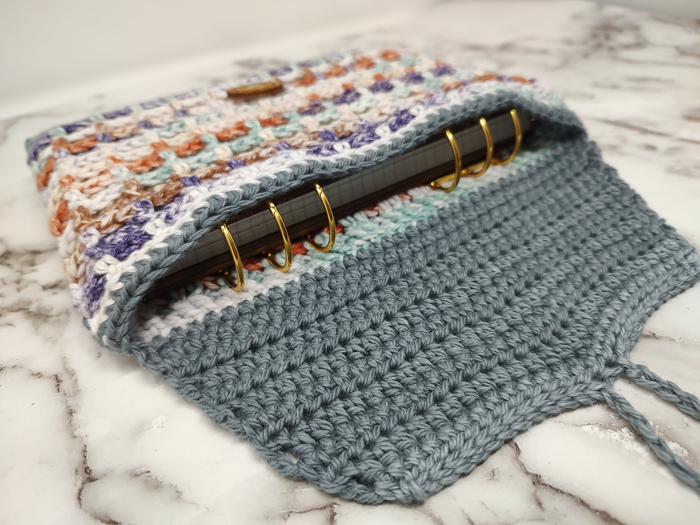 Horizontal Variegated Grey Waffle Stitch Crochet Book Sleeve