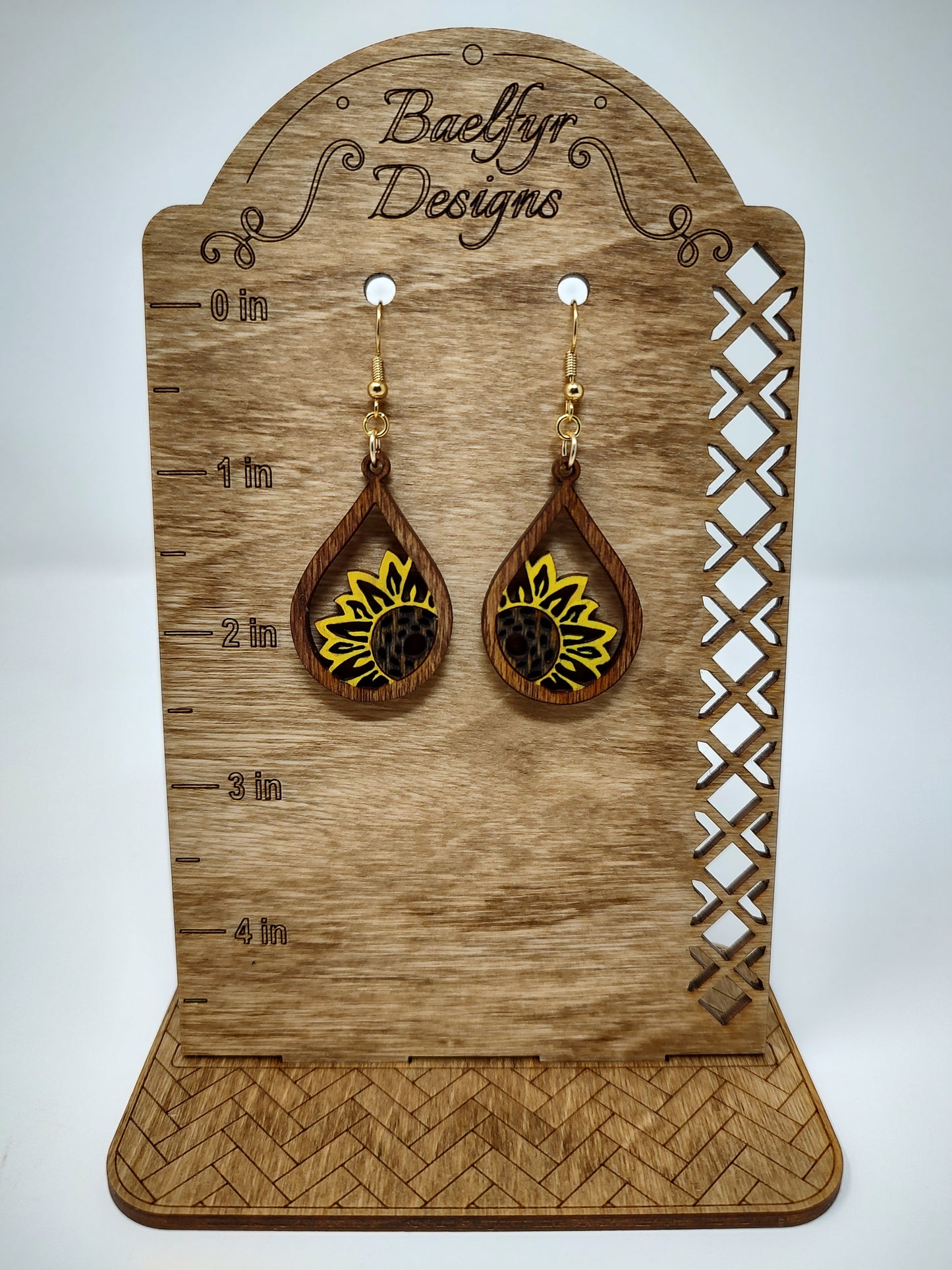 Sunflower Teardrop Wooden Earrings