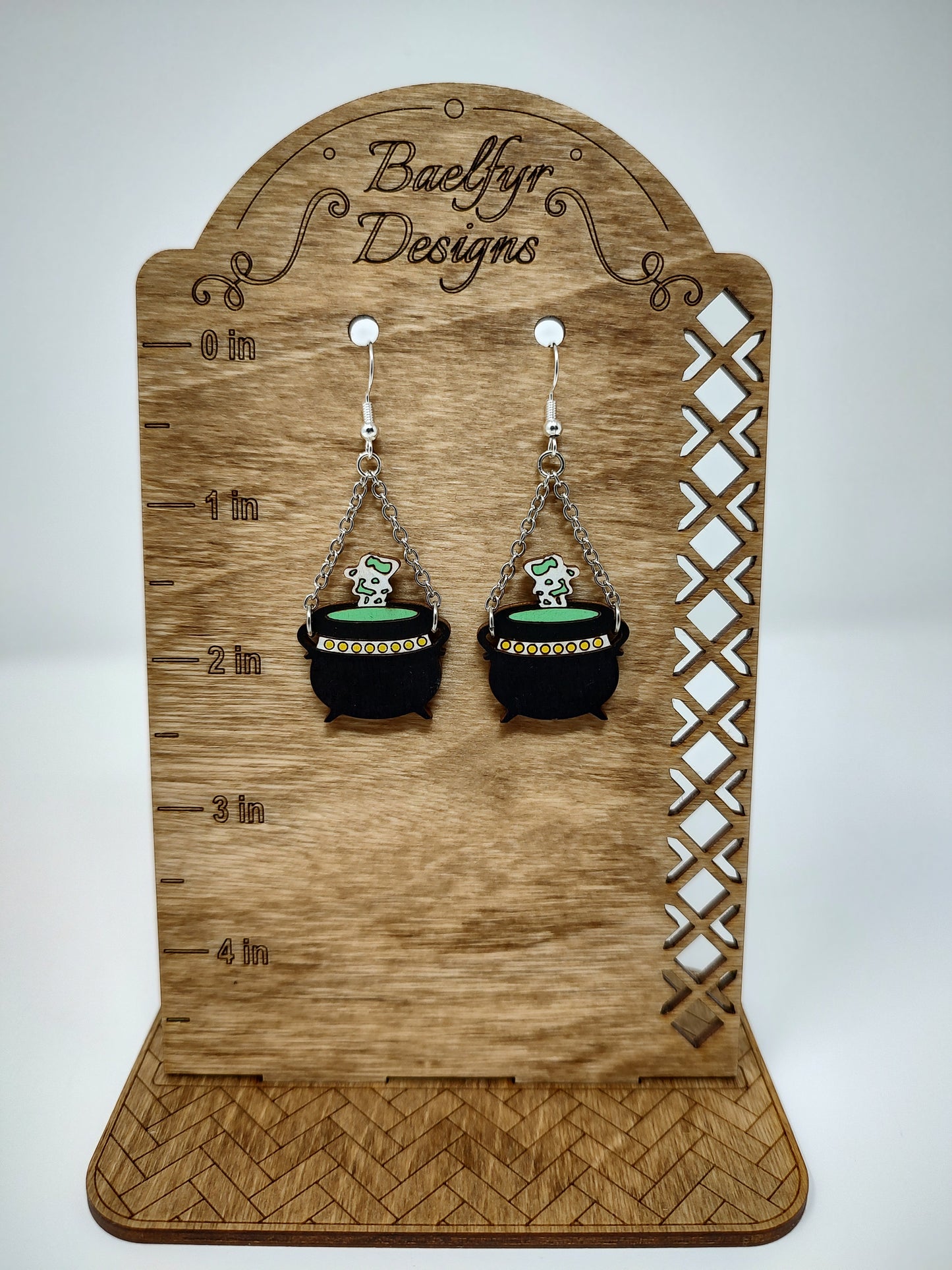 Bubbling Cauldron Wooden Halloween Earrings