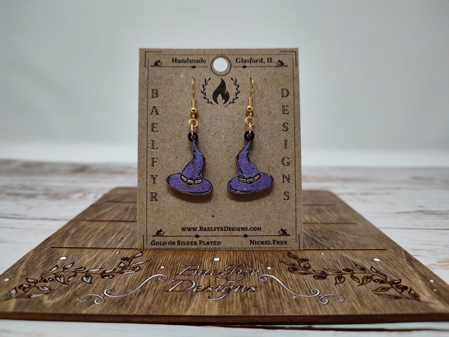 Witch Hat Wooden Halloween Earrings