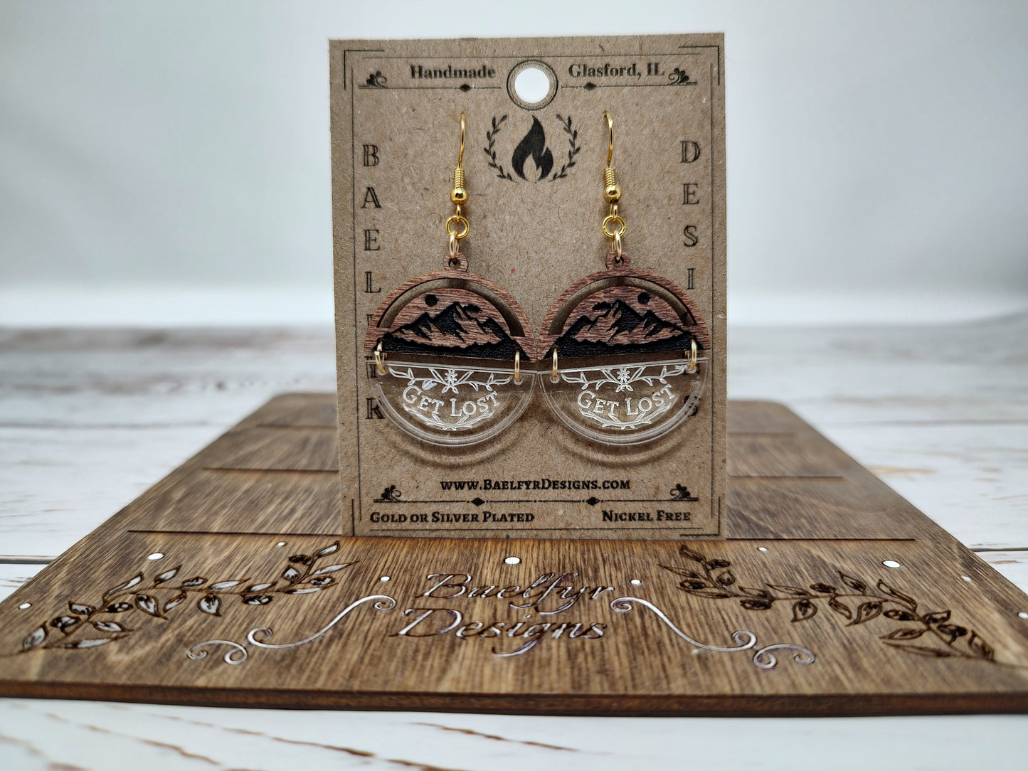 Mountain Get Lost Wooden and Acrylic Earrings