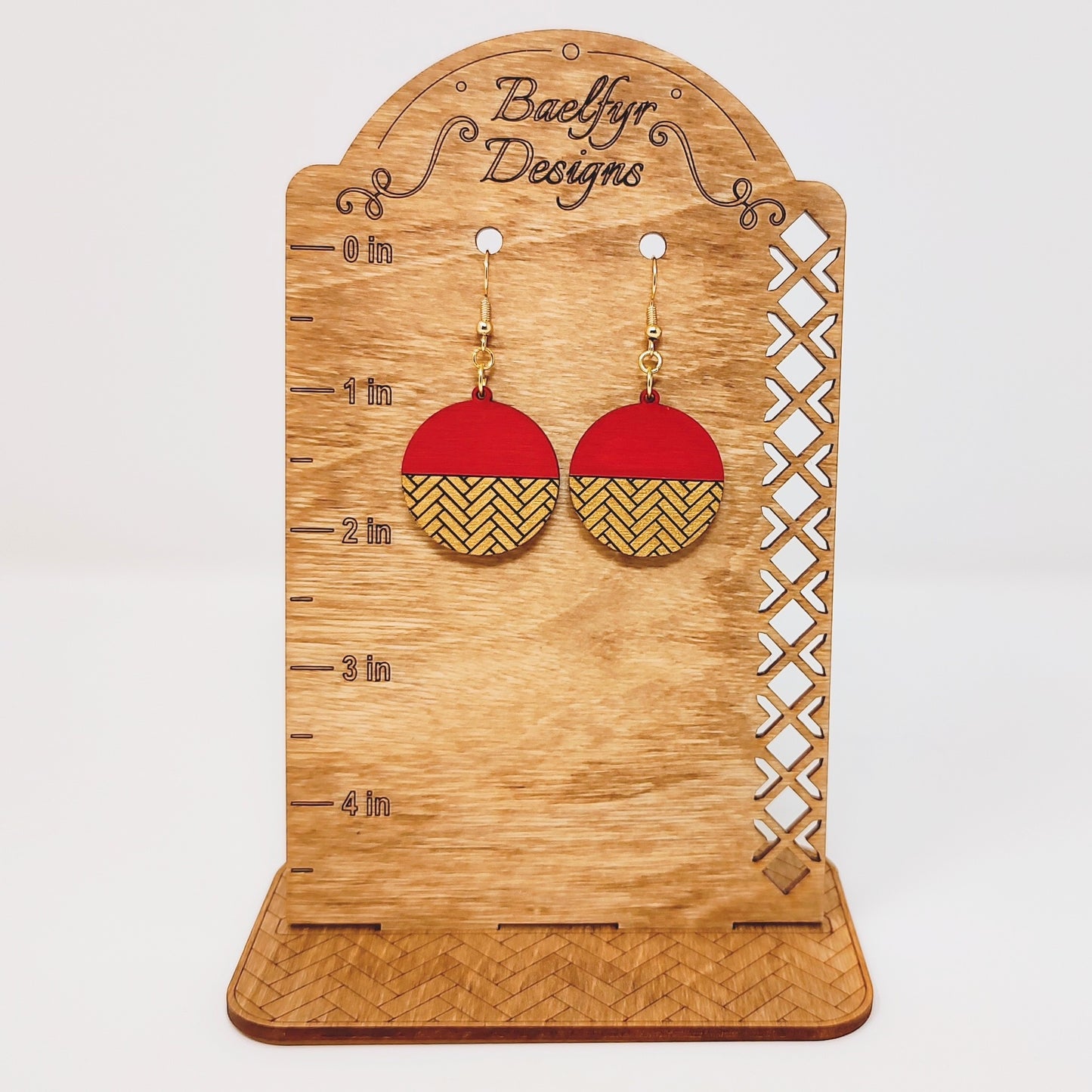 Red and Gold Herringbone Earrings