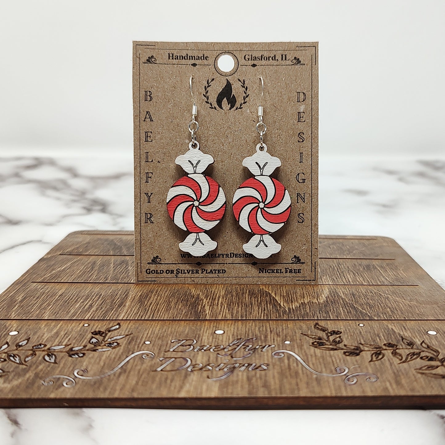 Peppermint Candy Wooden Earrings
