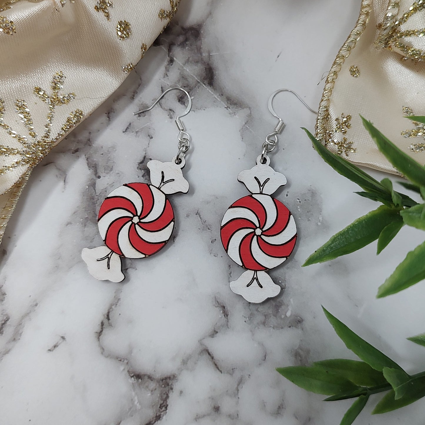 Peppermint Candy Wooden Earrings