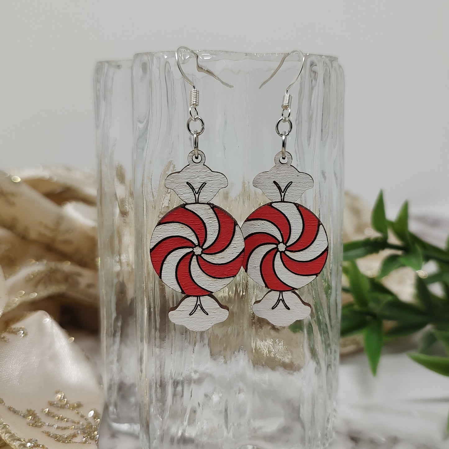 Peppermint Candy Wooden Earrings
