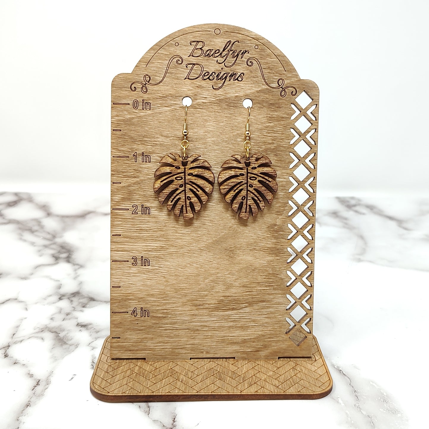 Monstera Leaf Wooden Earrings