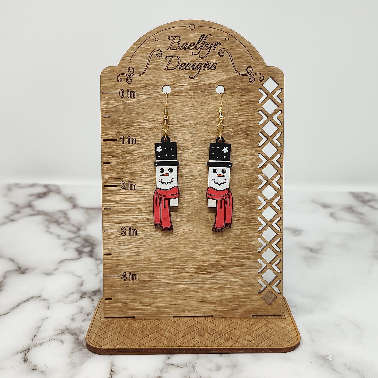 Rustic Snowman Wooden Earrings