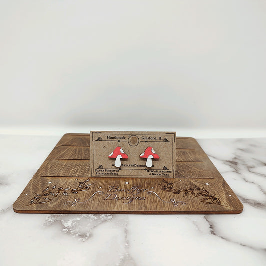 Red Mushroom Wooden Stud Earrings