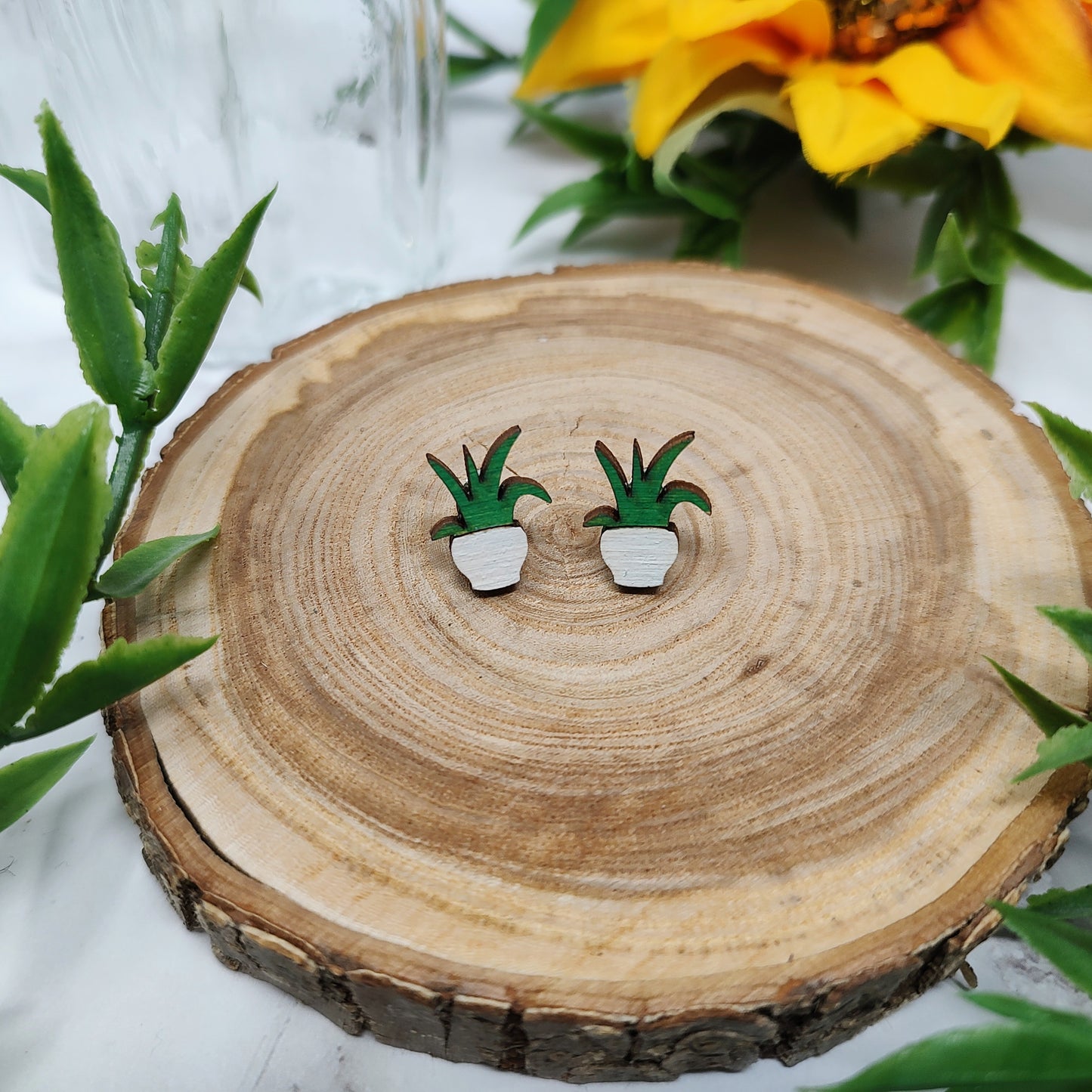 Aloe Plant Wooden Stud Earrings