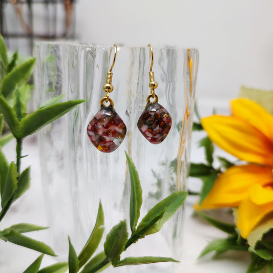 Arabian Nights Fused Glass Gold Earrings -Diamond Shape