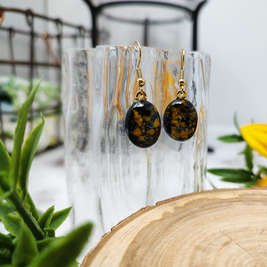 Black and Yellow Fused Glass Gold Earrings