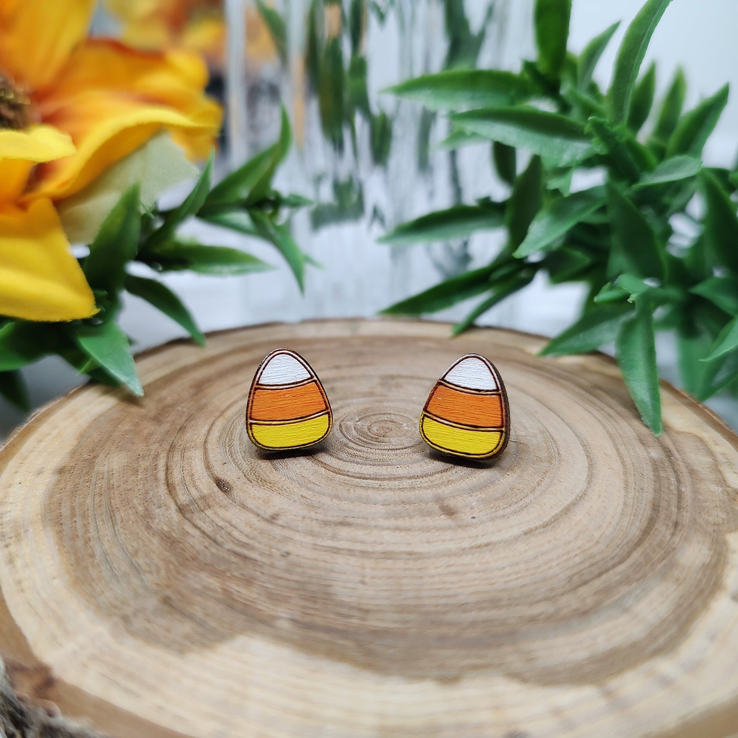 Candy Corn Wooden Stud Earrings