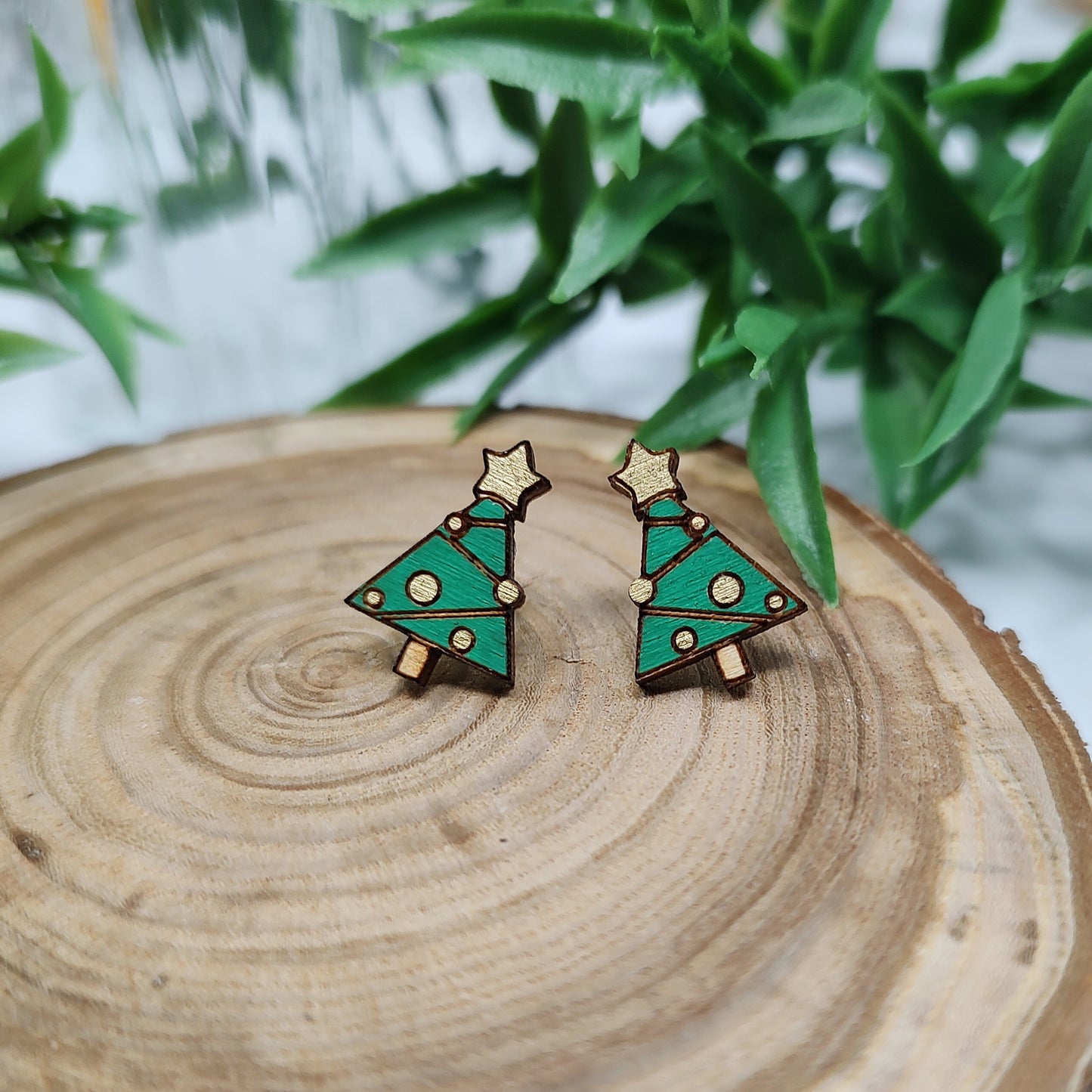 Christmas Tree Wooden Stud Earrings