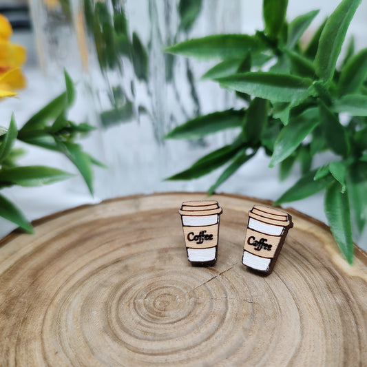 Coffee Wooden Stud Earrings