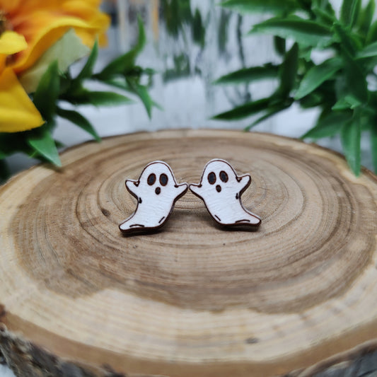 Ghost Wooden Stud Earrings