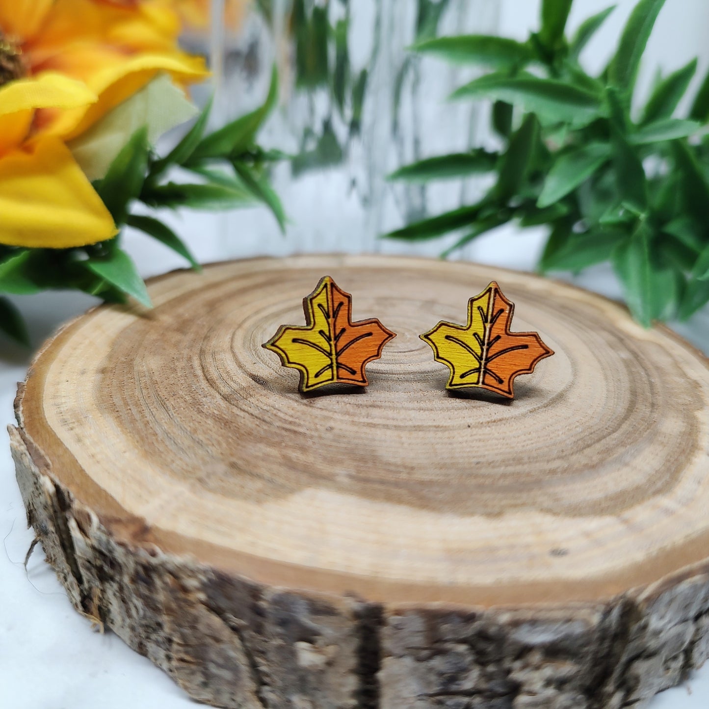 Leaf Wooden Stud Earrings