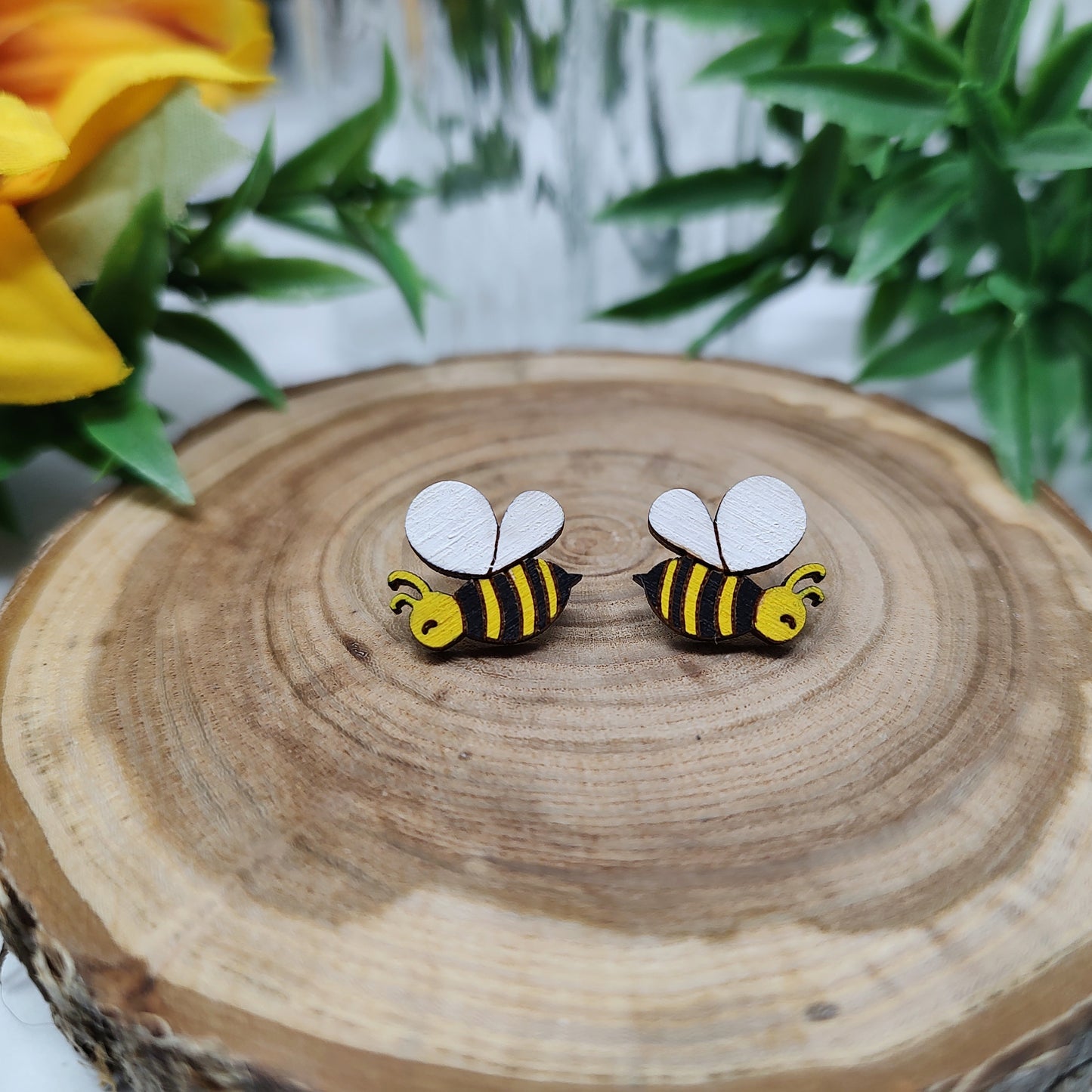 Little Bee Wooden Stud Earrings