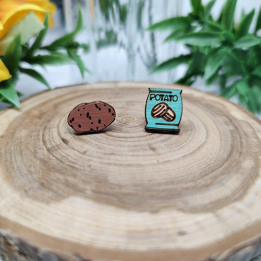 Potato & Chips Wooden Stud Earrings