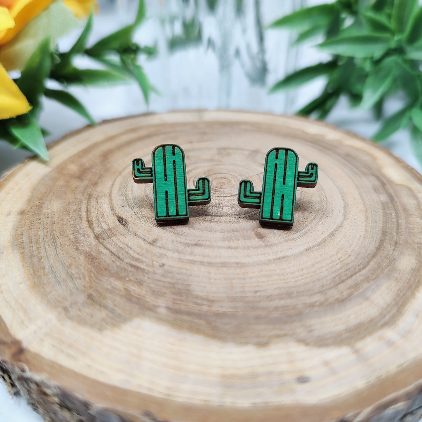 Saguaro Cactus Wooden Stud Earrings