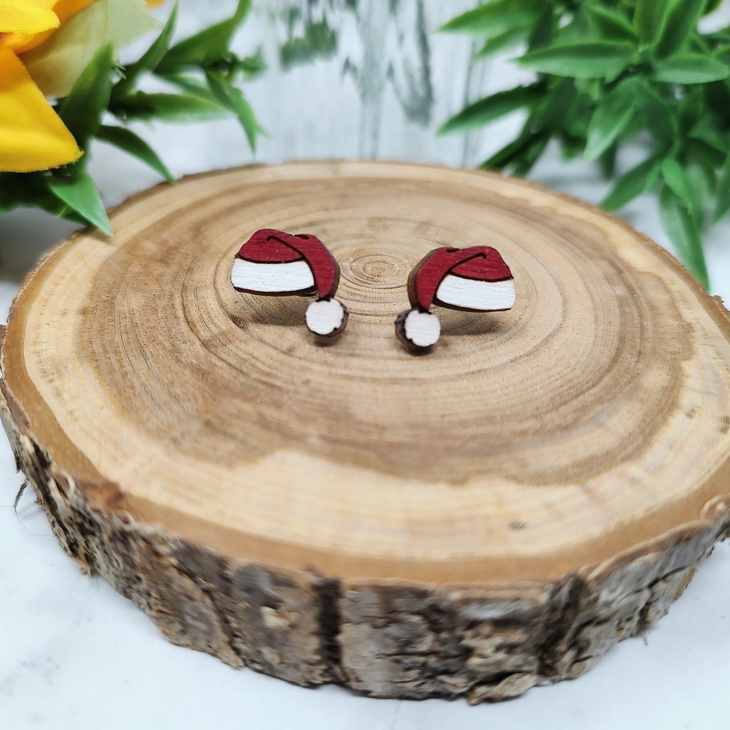 Santa Hat Wooden Stud Earrings