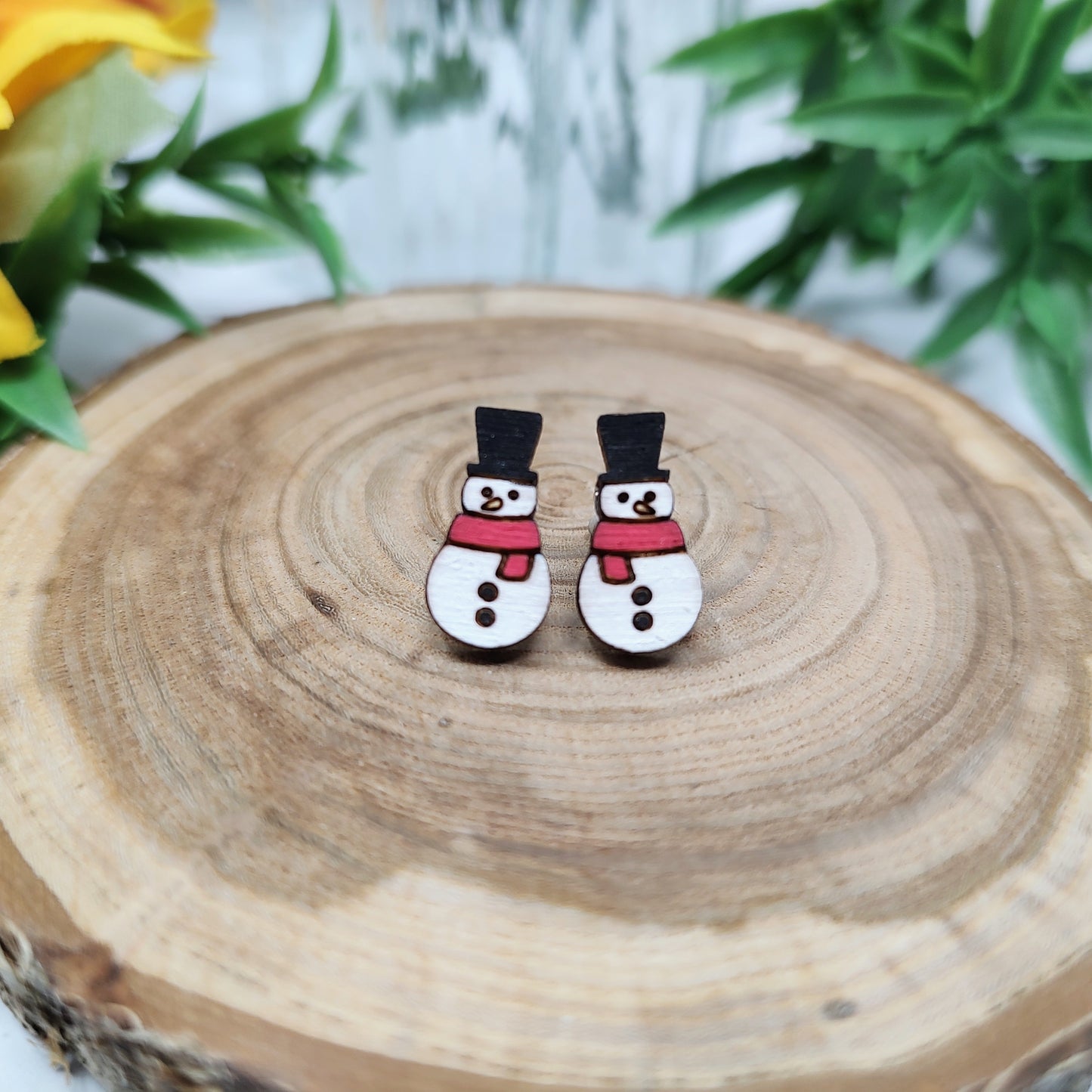 Snowman Wooden Stud Earrings