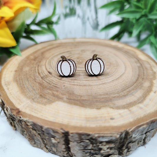 White Pumpkin Wooden Stud Earrings