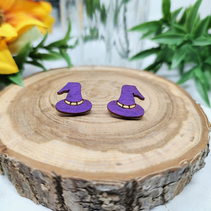 Witch Hat Wooden Stud Earrings
