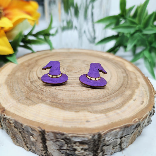 Witch Hat Wooden Stud Earrings