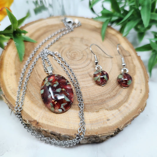 Chili Pepper Fused Glass Silver Jewelry Set