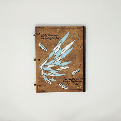 Large Size - White and Gold Wing Wooden Notebook