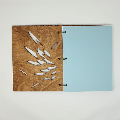 Large Size - White and Gold Wing Wooden Notebook