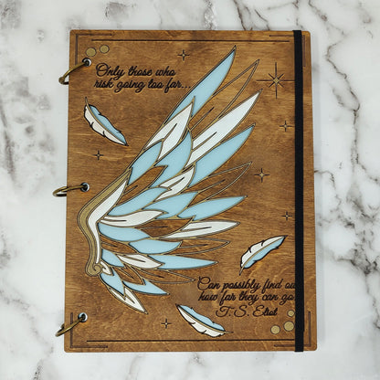Large Size - White and Gold Wing Wooden Notebook
