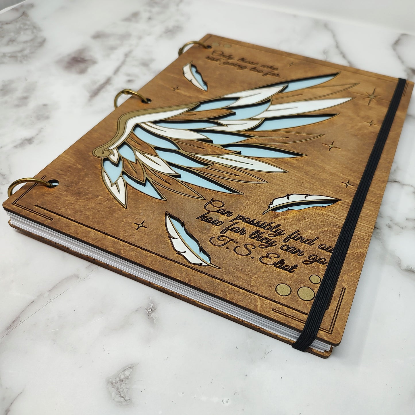 FULL Size - White and Gold Wing Wooden Notebook