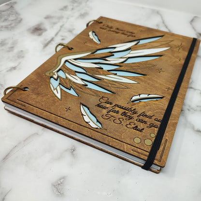 Large Size - White and Gold Wing Wooden Notebook