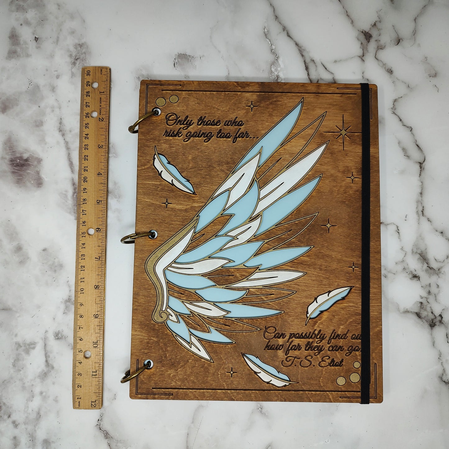 FULL Size - White and Gold Wing Wooden Notebook