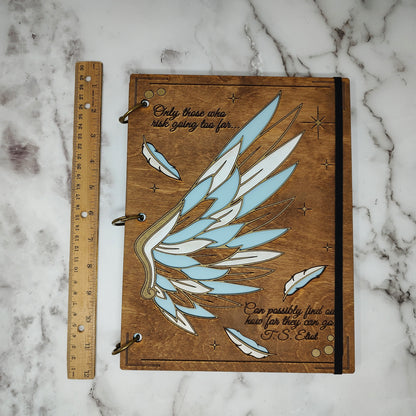Large Size - White and Gold Wing Wooden Notebook