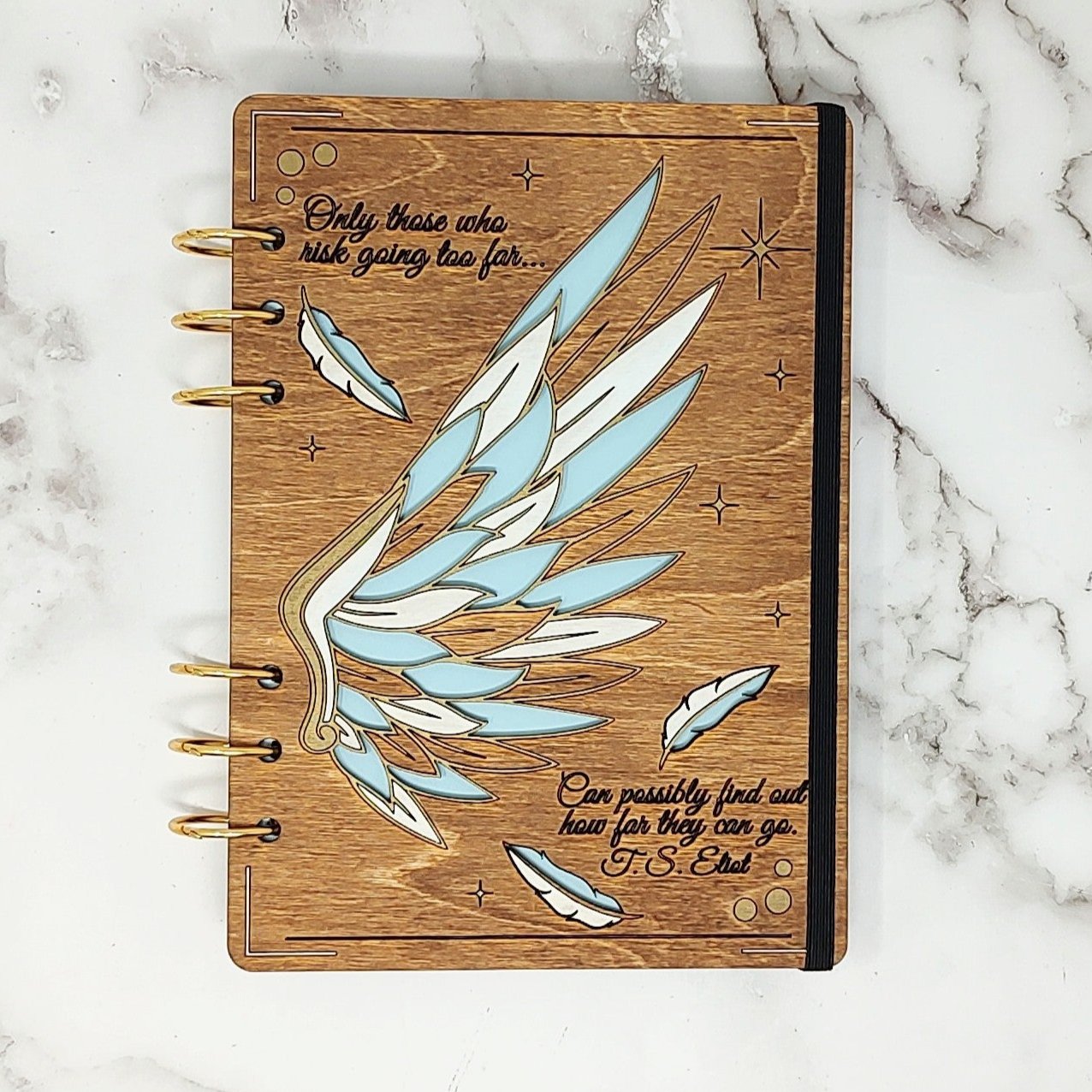 *NEW Version* Gold and White Wing A5 Wooden Notebook