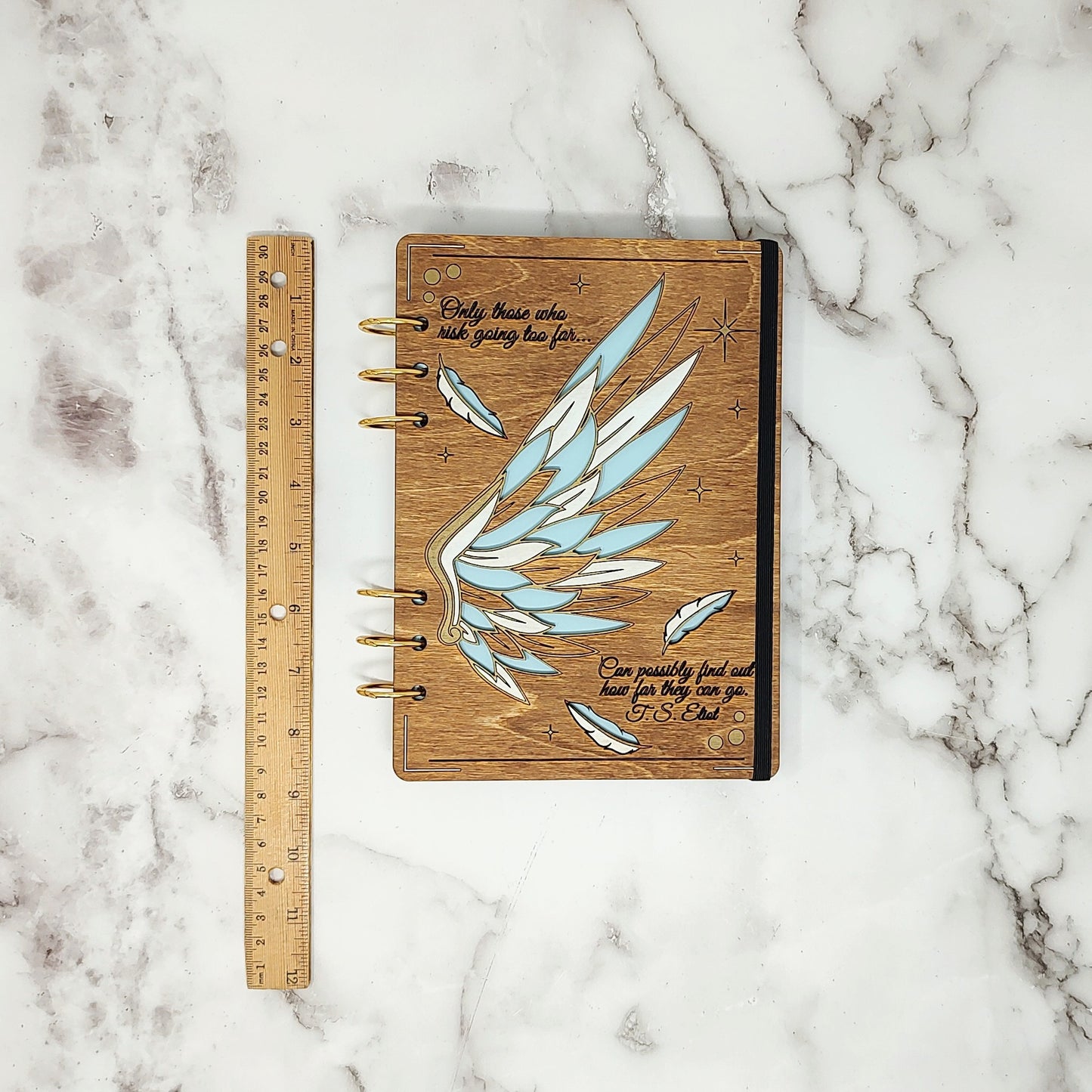 *NEW Version* Gold and White Wing A5 Wooden Notebook