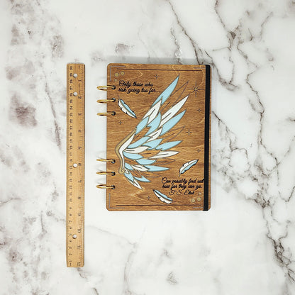 A5 Size - Gold and White Wing Wooden Notebook