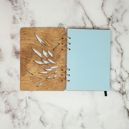 A5 Size - Gold and White Wing Wooden Notebook