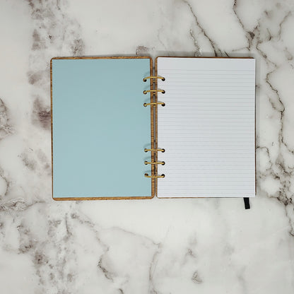 A5 Size - Gold and White Wing Wooden Notebook