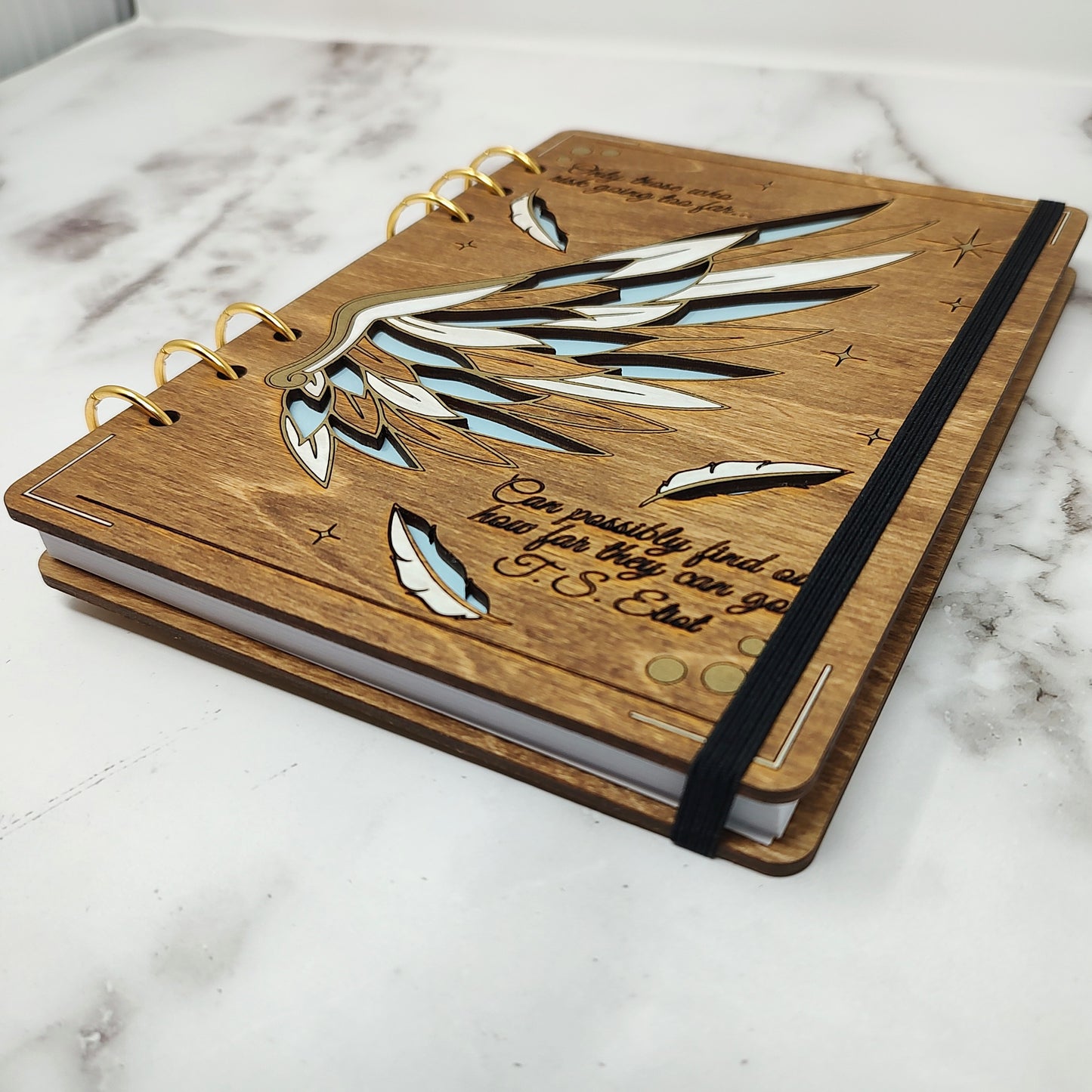 *NEW Version* Gold and White Wing A5 Wooden Notebook