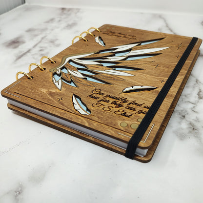 A5 Size - Gold and White Wing Wooden Notebook