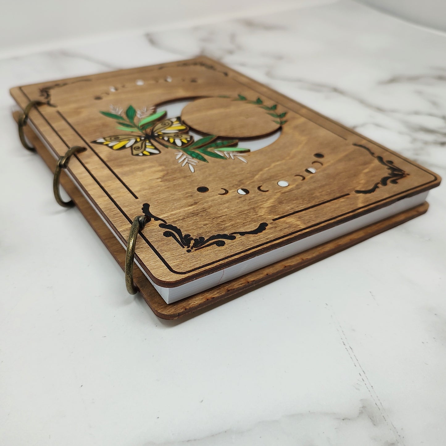 *3 Hole Punch* Butterfly Moon A5 Wooden Notebook