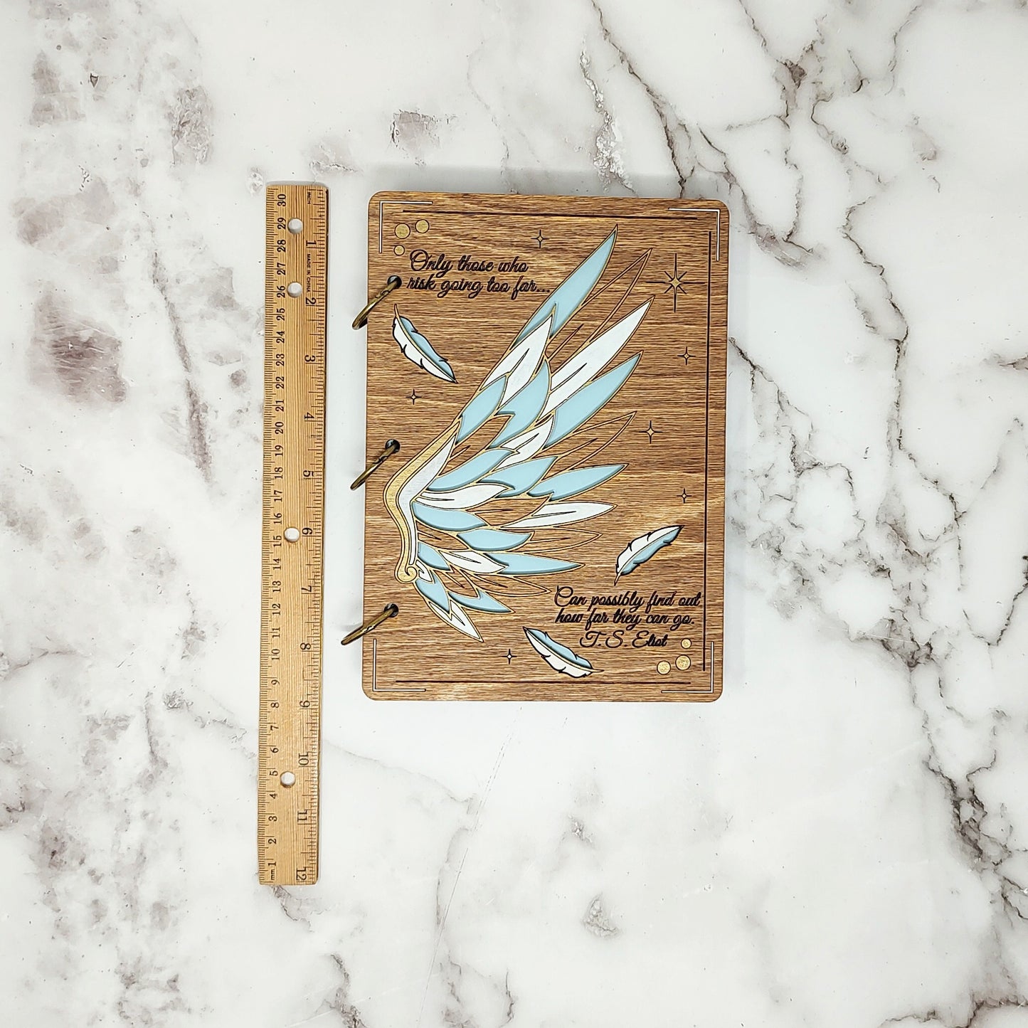 *3 Hole Punch* White and Gold Wing A5 Wooden Notebook