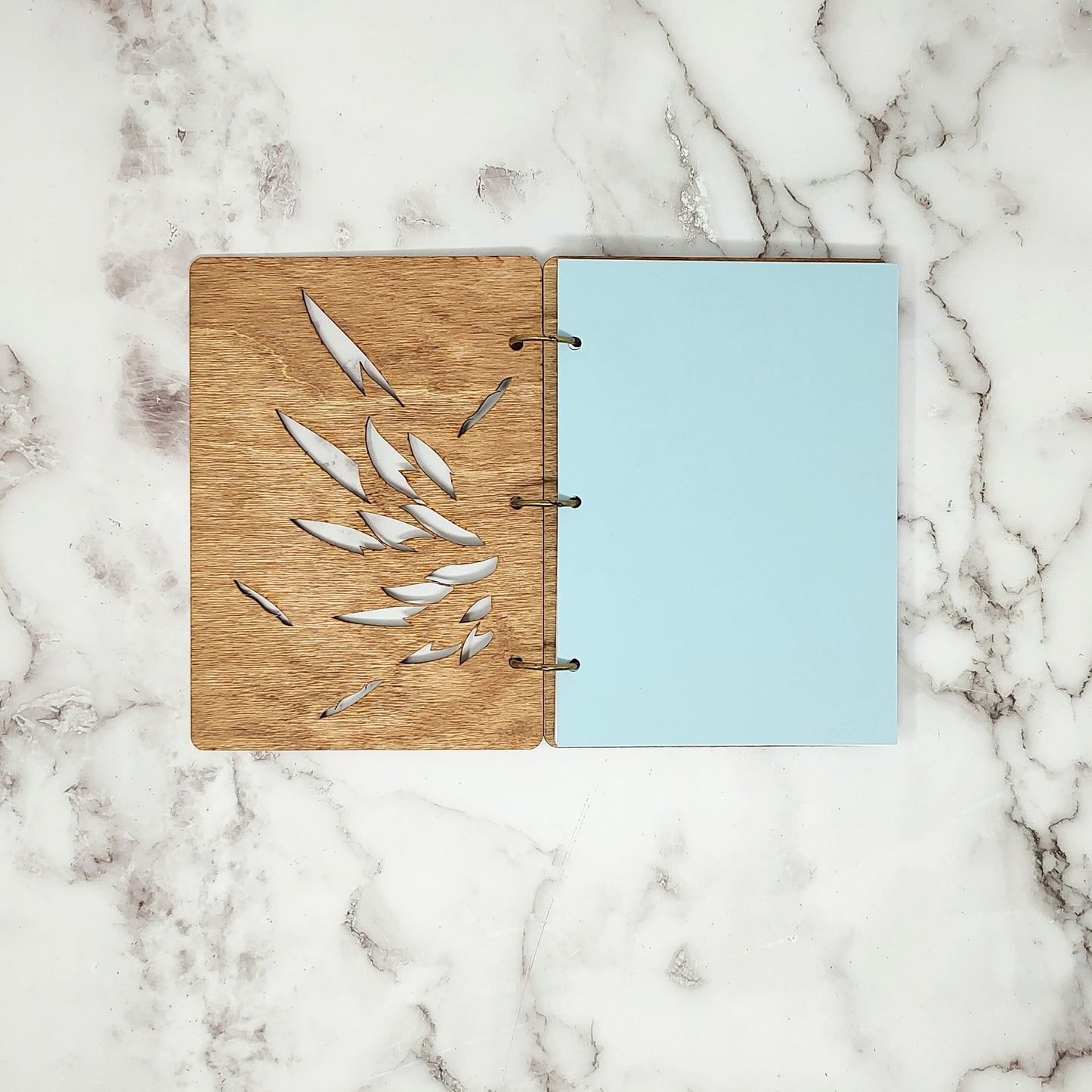 *3 Hole Punch* White and Gold Wing A5 Wooden Notebook