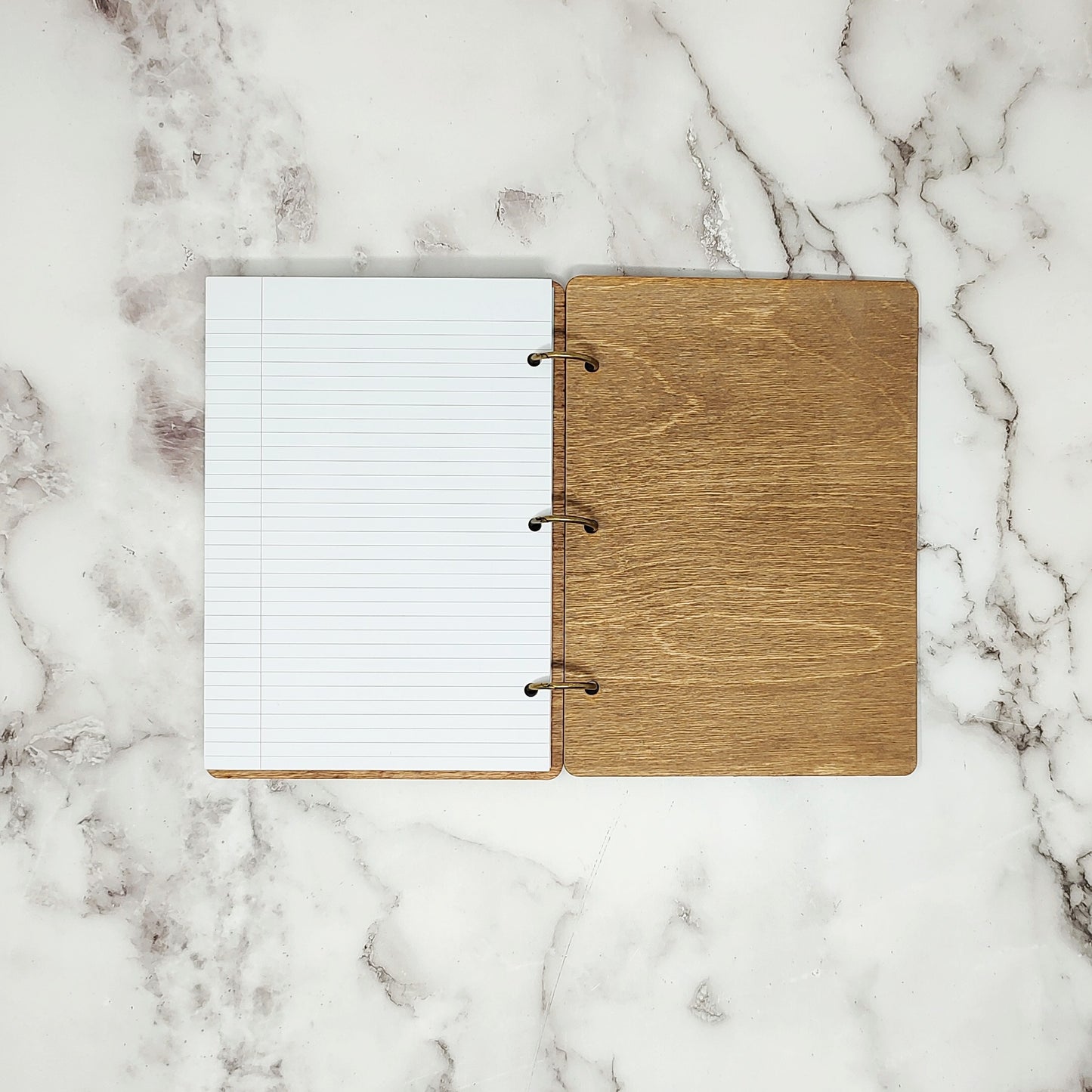 *3 Hole Punch* White and Gold Wing A5 Wooden Notebook