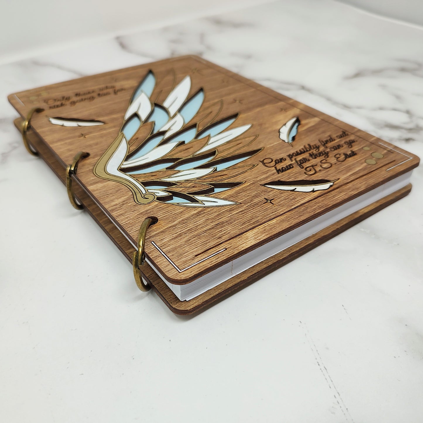 *3 Hole Punch* White and Gold Wing A5 Wooden Notebook