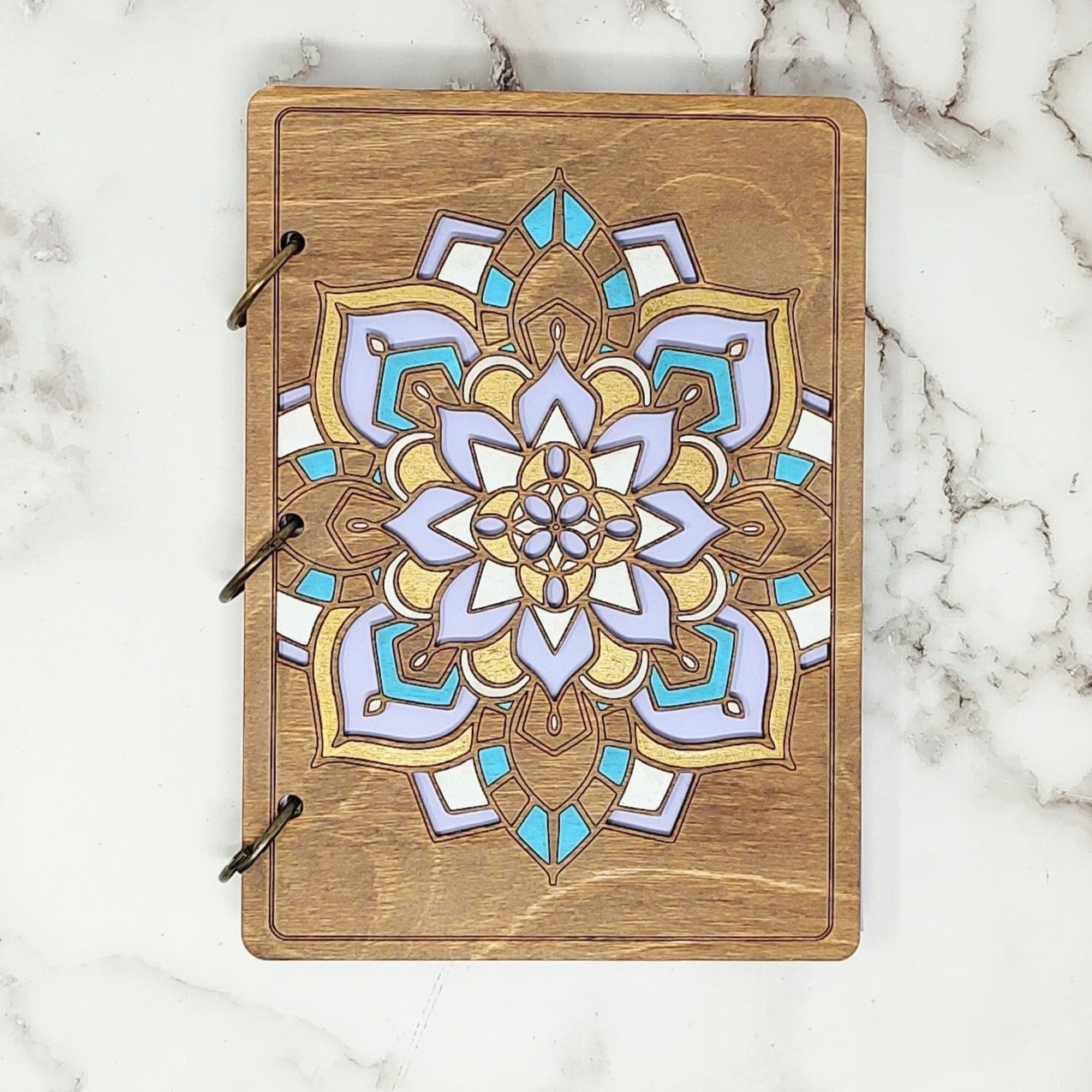 *3 Hole Punch* Mandala A5 Wooden Notebook